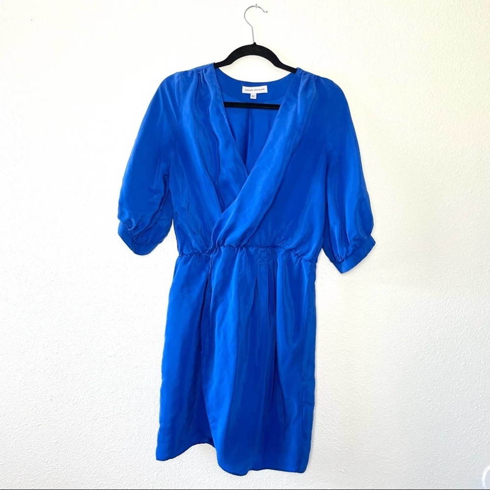 Amanda uprichard faux wrap mini dress 100% silk Cobalt blue V-neck style